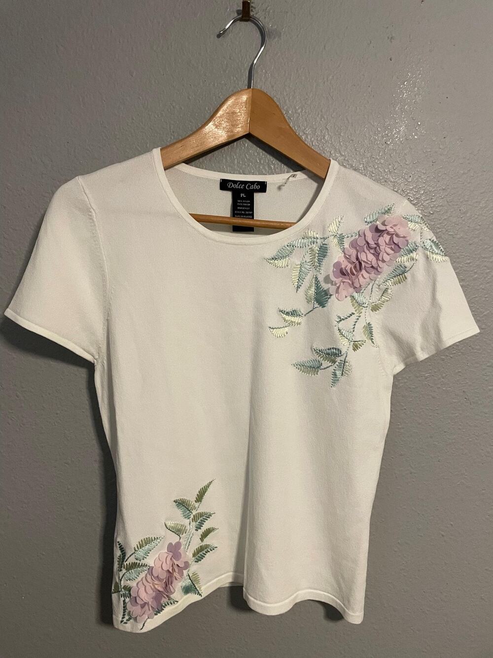 Womens Top Size Petite Large White Floral Embroidered Romantic Fairy Y2K